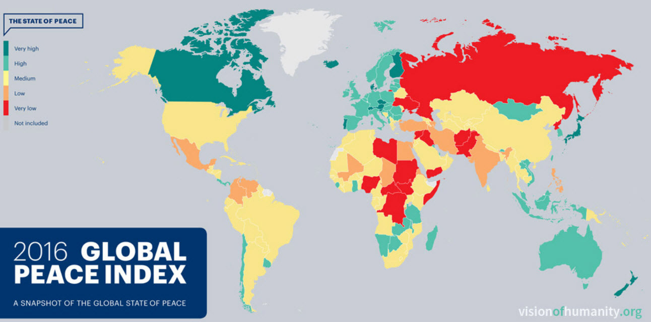 Global Peace Index: Only 10 countries not at war (among them Switzerland)