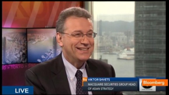Viktor Shvets, global strategist of Macquarie Group being interviewed by Bloomberg in an undated screenshot. (Bloomberg)