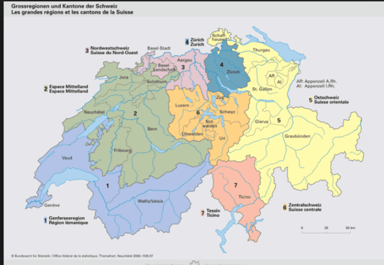 La carte des régions suisses