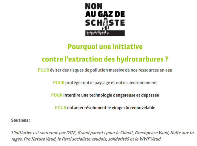 NON au gaz de schiste dans le canton de Vaud! Dossier + Collecte de signatures