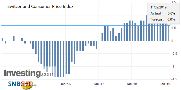Swiss Consumer Price Index in January 2019: +0.6 percent YoY, -0.3 percent MoM