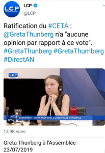 Greta invitée le même jour que la ratification du CETA. Enjeux et manipulation.