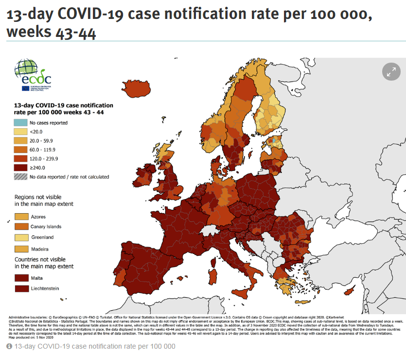COVID-19 situation update for the EU/EEA and the UK, as of 8 November 2020